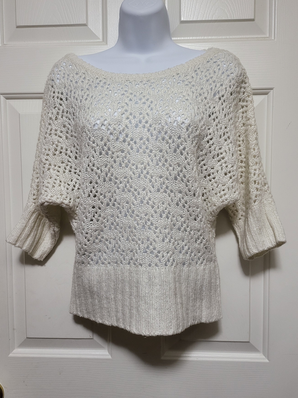 Women's Cream Open-Knit Boatneck Sweater